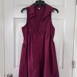 Red Pleated Sundress with Notched Collar